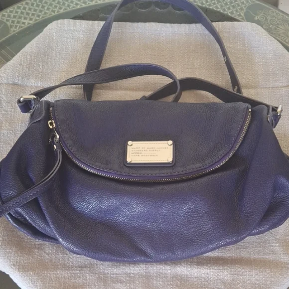 Marc by Marc Jacobs Deep Navy Leather Shoulder Bag with Silver Plaque - Picture 1 of 10